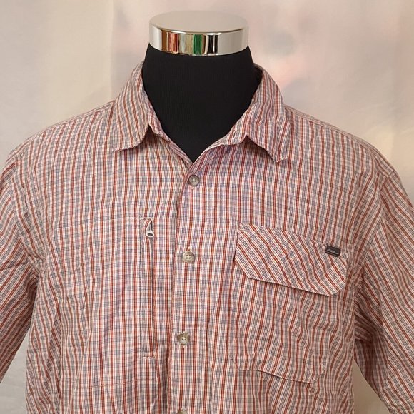 Eddie Bauer Travex Mens Tall XL Red Stripe Plaid Short Sleeve Hike Fish Shirt - Picture 2 of 11